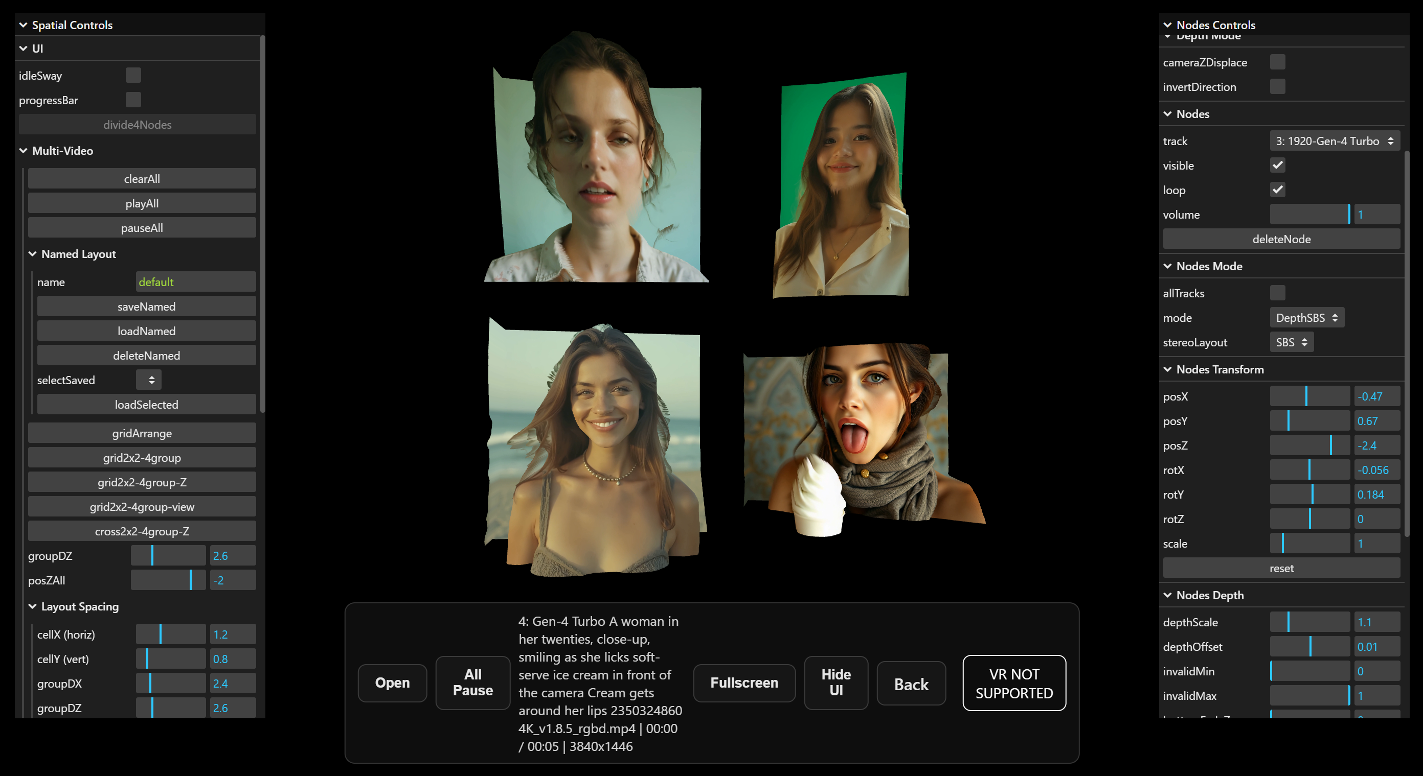 Spatial video player layout preview